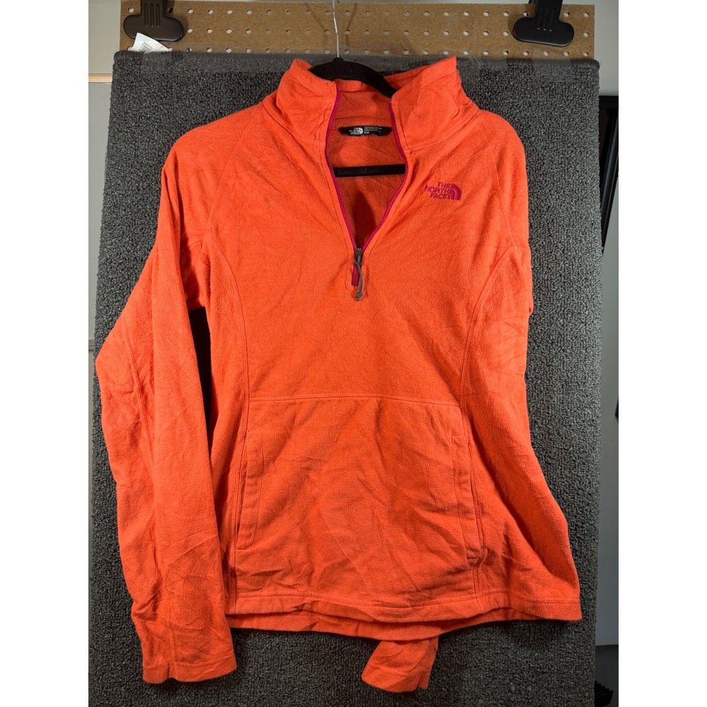 The North Face Fleece Pullover Womens M Orange TKA 100 1/4 Zip Kangaroo Pocket